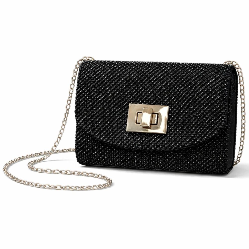 Vintage La Regale Women's Clutch Black Purse Beaded Crossbody Evening Bag